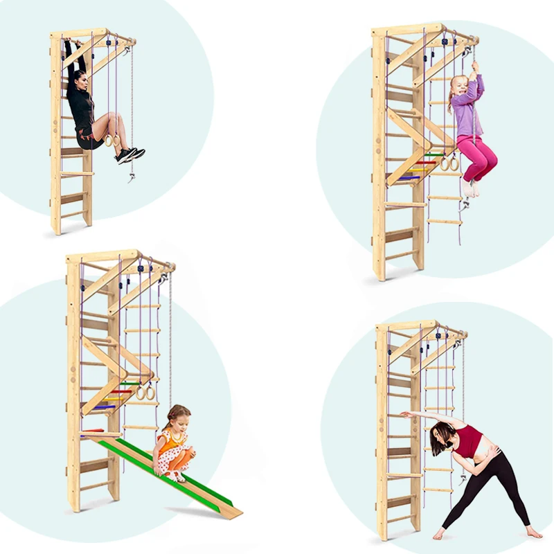 Climbing Frame Wooden Playground Swedish Wall Ladder Swedish Home Kids Gym Equipment Exercise Complete Children Play Grounds