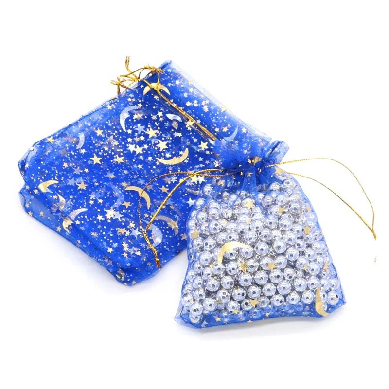 Promotional Navy Organza Bags 7x9 9x12cm Small Wedding Party Favor Candy Gift Packaging Bags Moon Star Drawstring Pouch Gift Bag