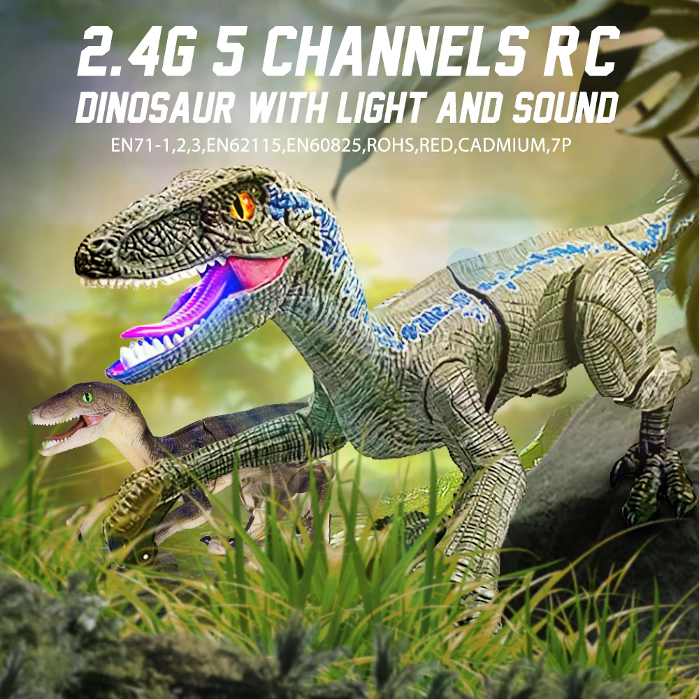 5 Channels 2.4G Remote Control Dinosaur for Kids Electronic RC Toys Walking Robot with Lights and