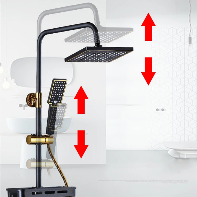 SANIPRO Luxury 4 Function Square Rain Shower System Black Gold Bathtub Mixer Faucet Hot Cold Bathroom Tap Shower Set
