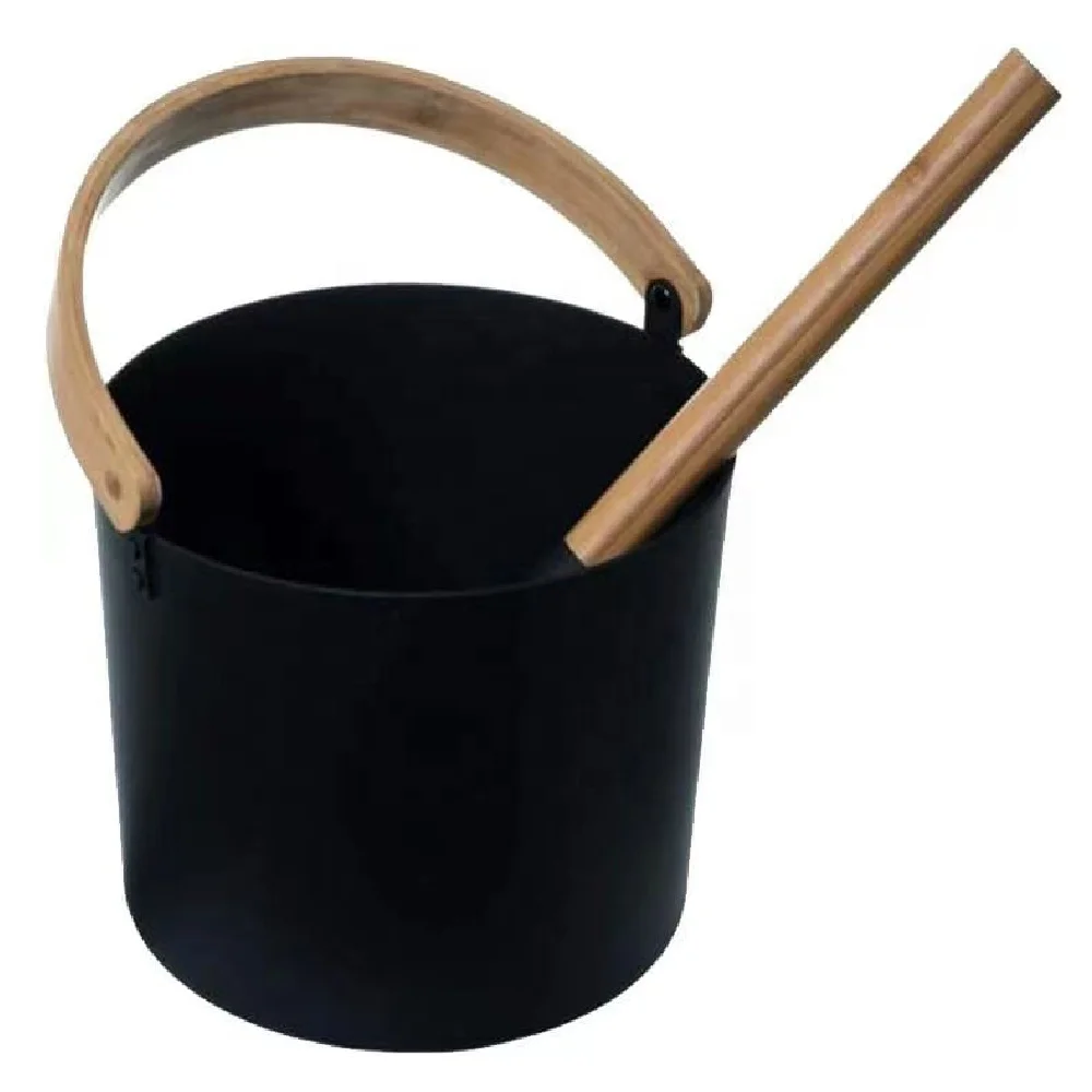 7L Sauna Room Accessories Aluminum  Bucket with Long Wooden Handle Spoon Spa Shower  Bath Kit