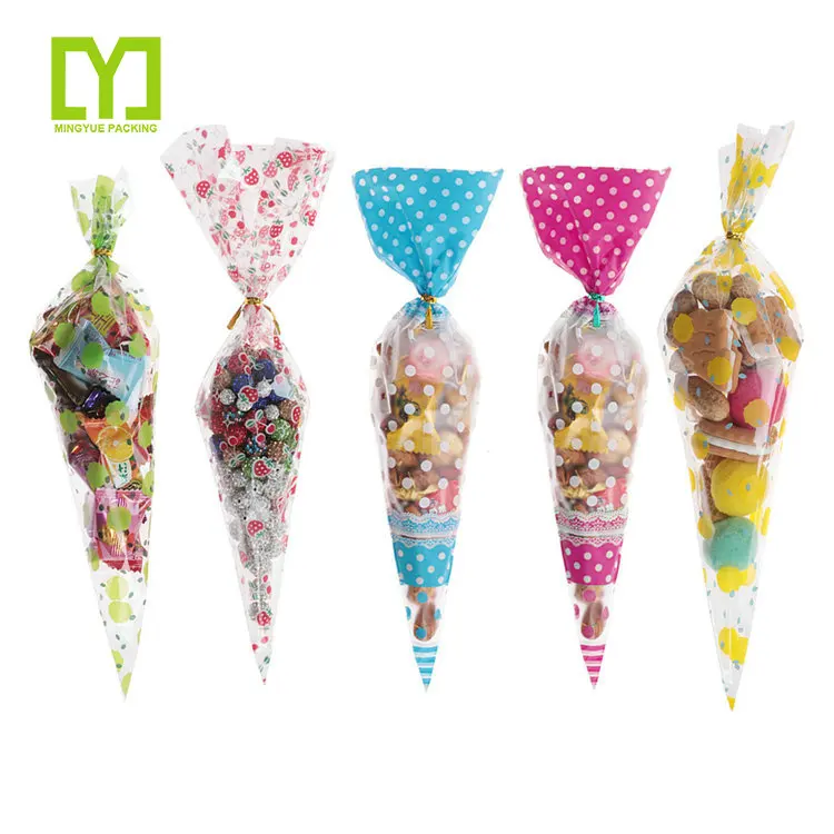 Clear Cone Sweet Chocolate Candy Cupcake Wrapper Custom BOPP OPP Birthday Party Favors Jewelry Display Cello Cone Bags Included