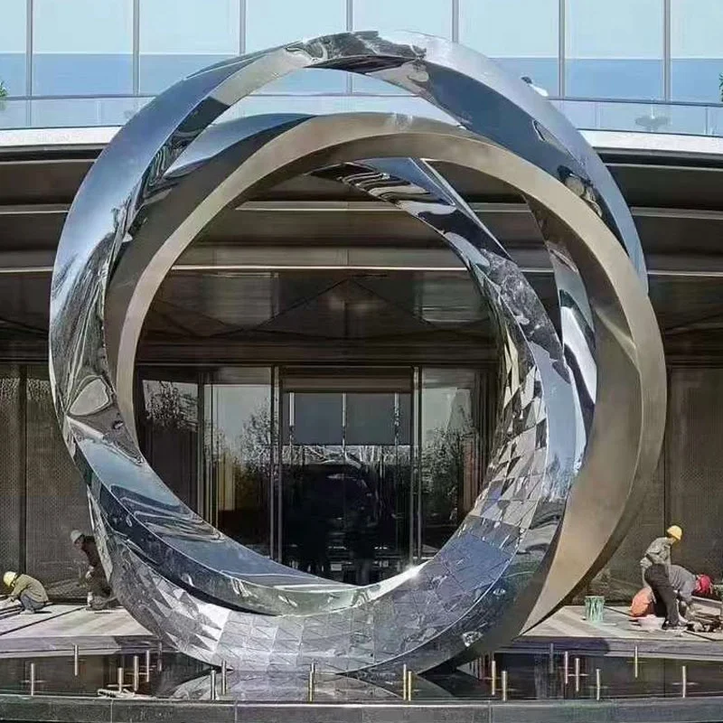 Custom Metal Crafts High Polished Mirror Surface Stainless Sculpture Fountain With Water Feature with Led Lights