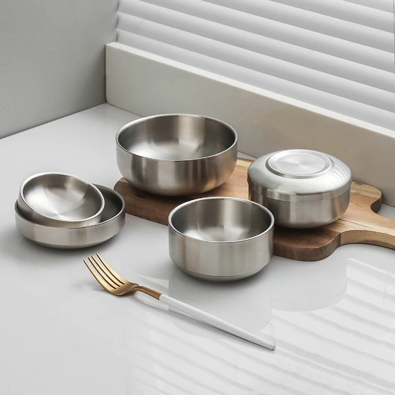 Home and Kitchen Tableware Stainless Steel Rice Bowl with lid Dinnerware and Serving Sets