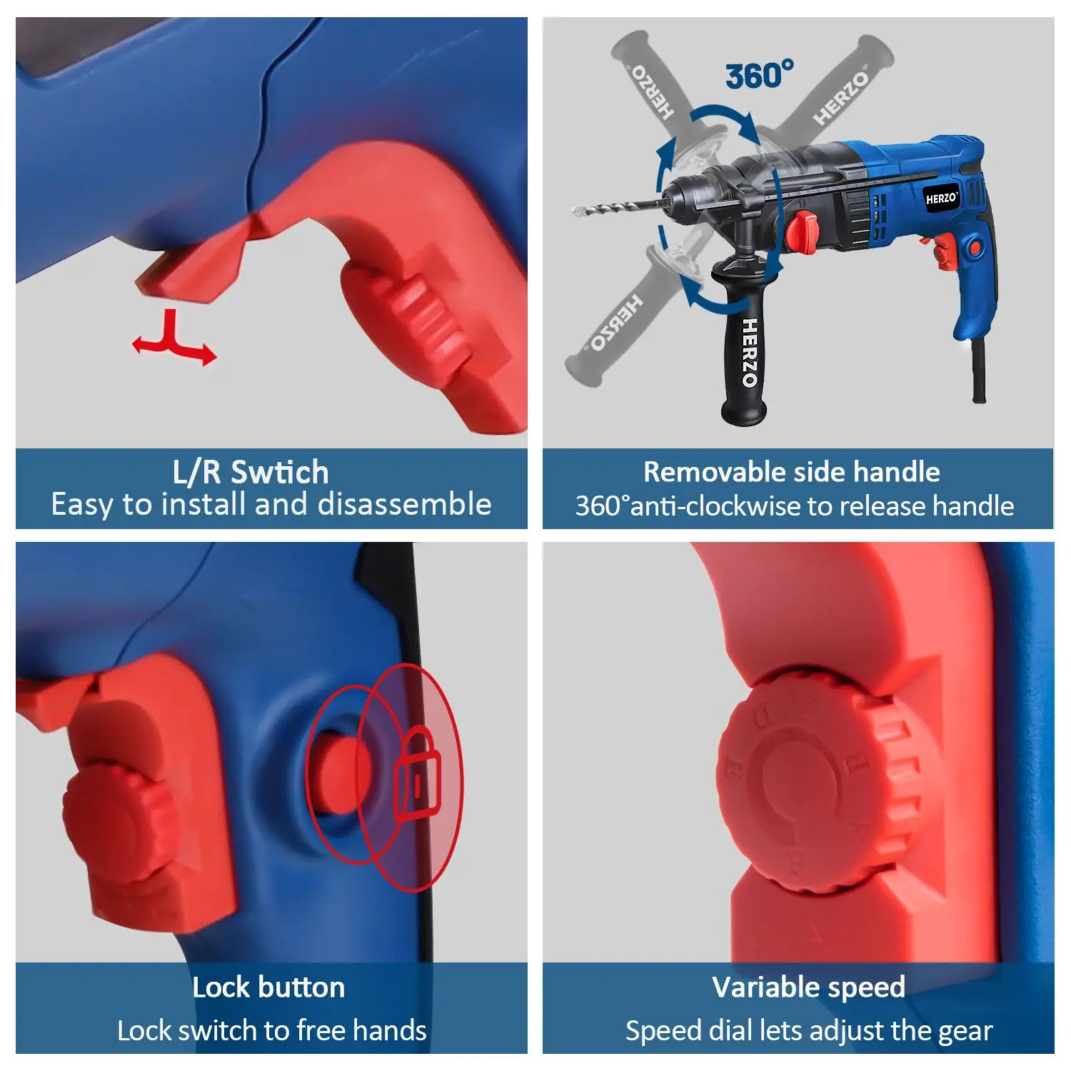 HERZO Wire 800W Electric Hammer Drills 220V Breaker Drilling Machine Drills Electric Rotary Hammer