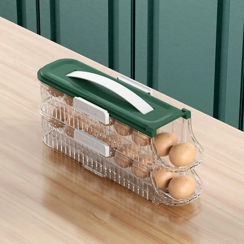Plastic Transparent Large Eggs Storage Box Drawer Holder Trays for Fridge Egg Organizer Dispenser for Side Door Refrigerator