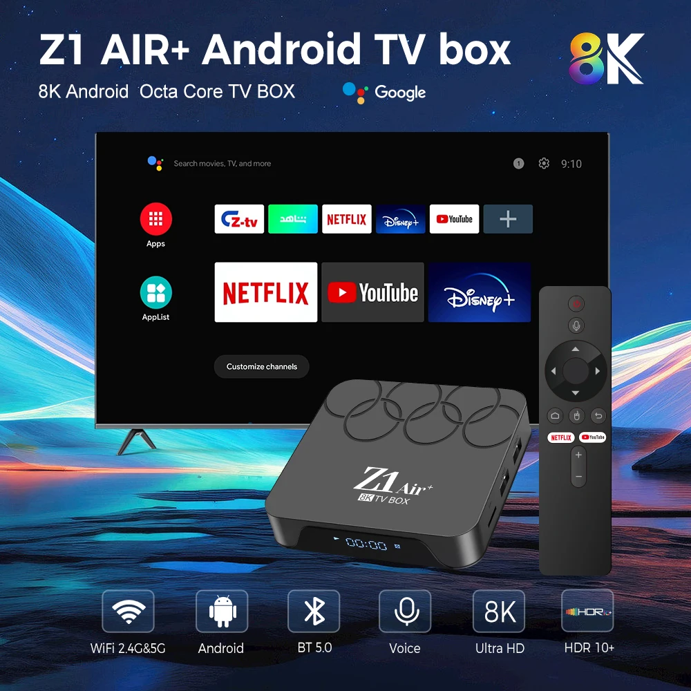 2024 новейший продукт Z1 Air + Android 10 приставка медиаплеер Allwinner H313 BT голосовой Пульт 2 ГБ 16 двойной 5G WiFi