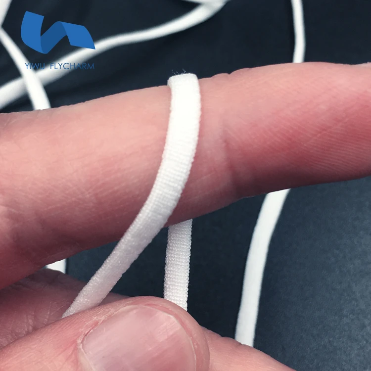 
Manufacturer wholesale high quality white color flat 3mm elastic cord for facial mask ear loop 