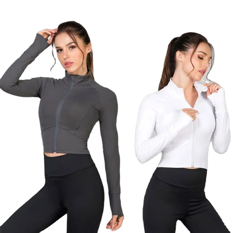
Wholesale Athletic Wear Long Sleeves Yoga Wear Women Gym Jacket Crop Quick Dry Outdoor Training Sport Jacket For Women 