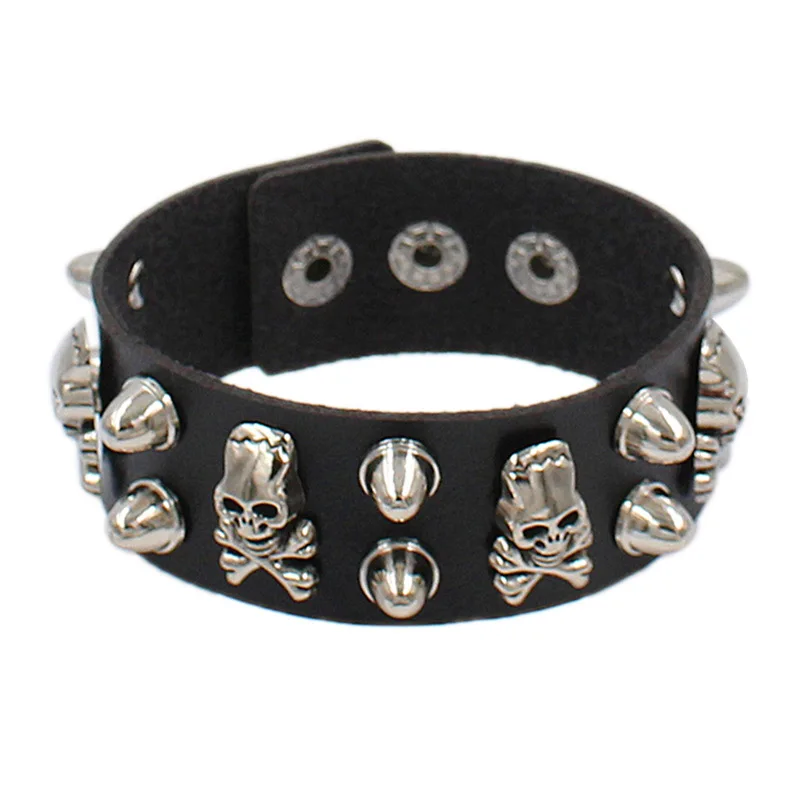 Bdsm Rivet Gothic Wrap Bracelet Hip Hop Leather Spike Bracelet Bangle Vintage Dark Skull  Adjustable Punk Wristband Bracelet