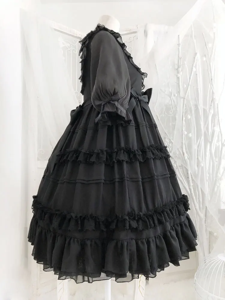 Three puppets  Dark style Op Lolita Short Sleeve Op Dress Uniform Women For Tea Party gothic dress Girl lolita dress