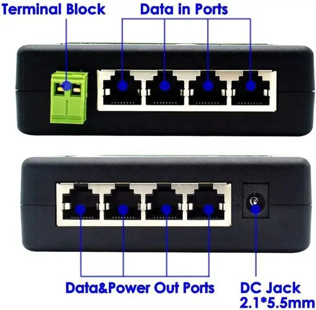 4 Port Gigabit PoE Injector max 1.25A per port passive poe patch panel injector
