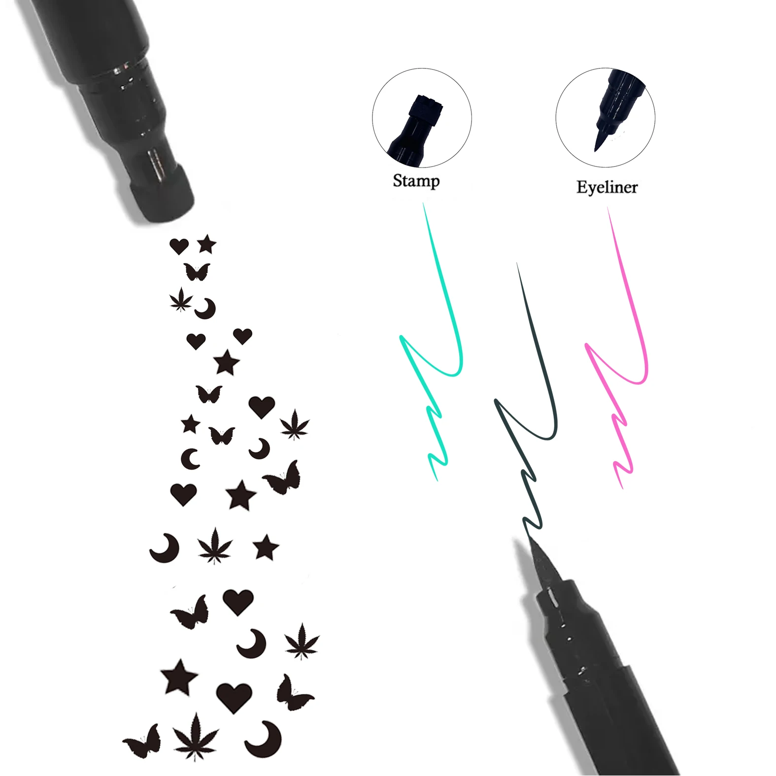 Wholesale Children's Mini Stamp Pen Art Set Novelty Fun Eyeliner Waterproof Liquid Makeup Multi-pattern Eyeliner Stamp Pen 