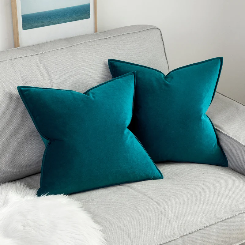 Wholesale Square velvet cushion cover home decor super soft Green velvet pillow case 45X45 50X50 Solid velvet decorative Cushion