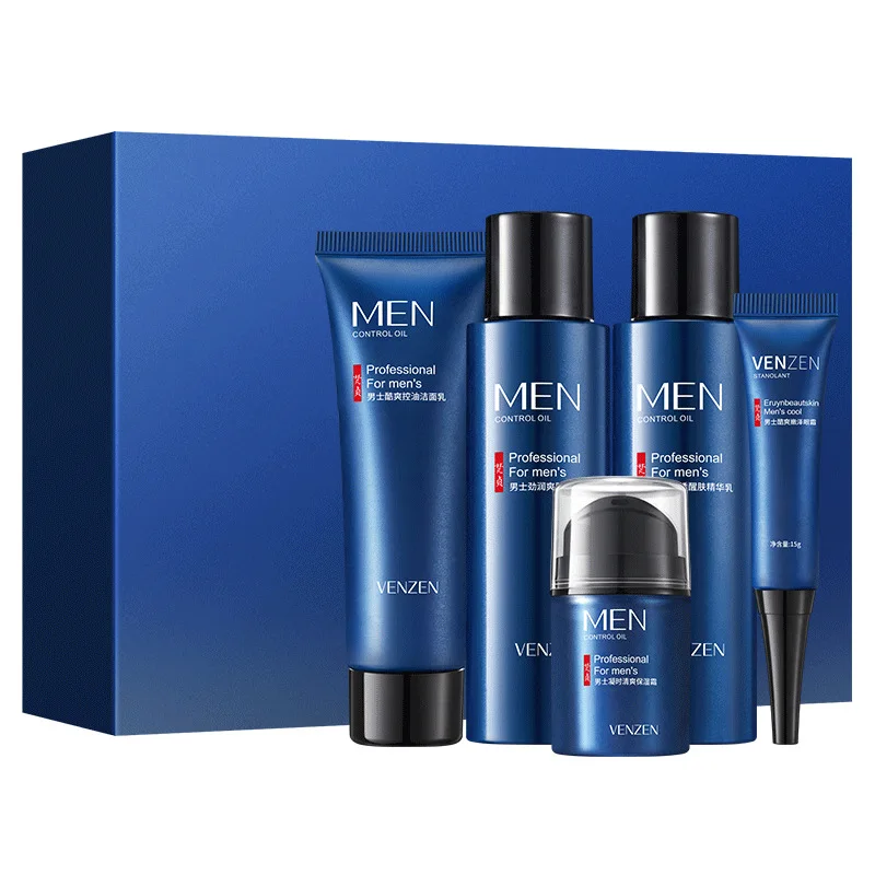 VENZEN men 5pcs set face cleanser toner lotion moisture cream eye cream hydrating moisturizing soothing skin care kit