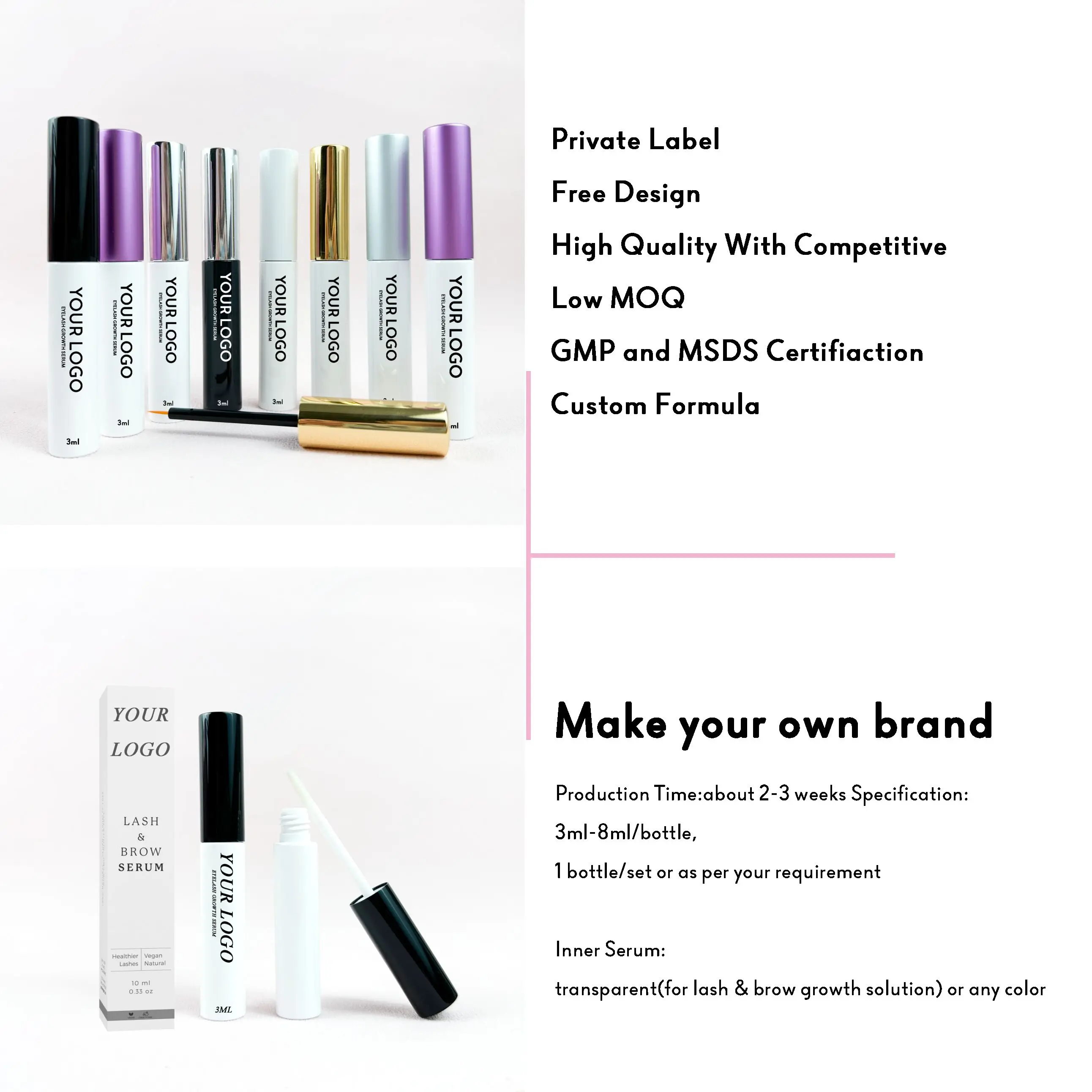 Oil Free Hot OEM Korean lash serum tube Vegan Super Natural Safe Extension 100% Organic Eyelash Eye Lash Growth Fluid Enhancer