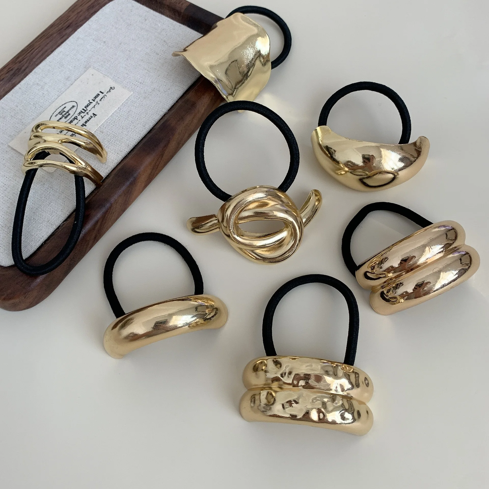 Fashion Simple Rubber Band Metal Hair rope gold Pony Cuffs Metal Hair Ties Hair Accessories for women