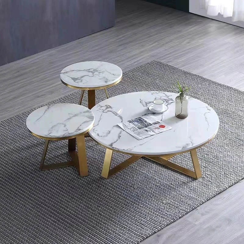 Modern Gold Luxury Glass Round Top Side Coffee Center glass Tea Table Minimalist White Metal Painting OEM Customized Great Room