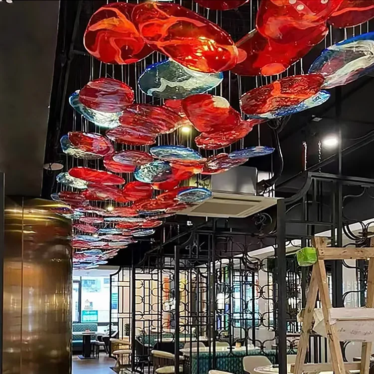 Indoor Decoration Bespoke Chandelier Villa Hall Hotel Lobby Staircase Red Glass LED Chandelier For Project