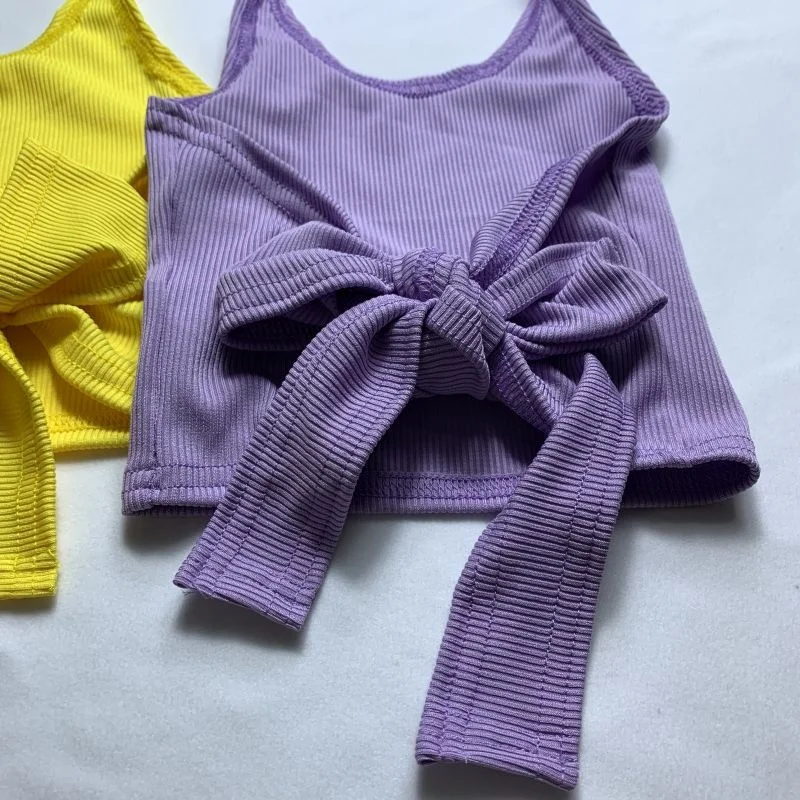 Newest 2023 Summer Fashion Kids Halter Tank Top Solid Color Sleeveless Top With Bow Tie Back Kids Crop Top