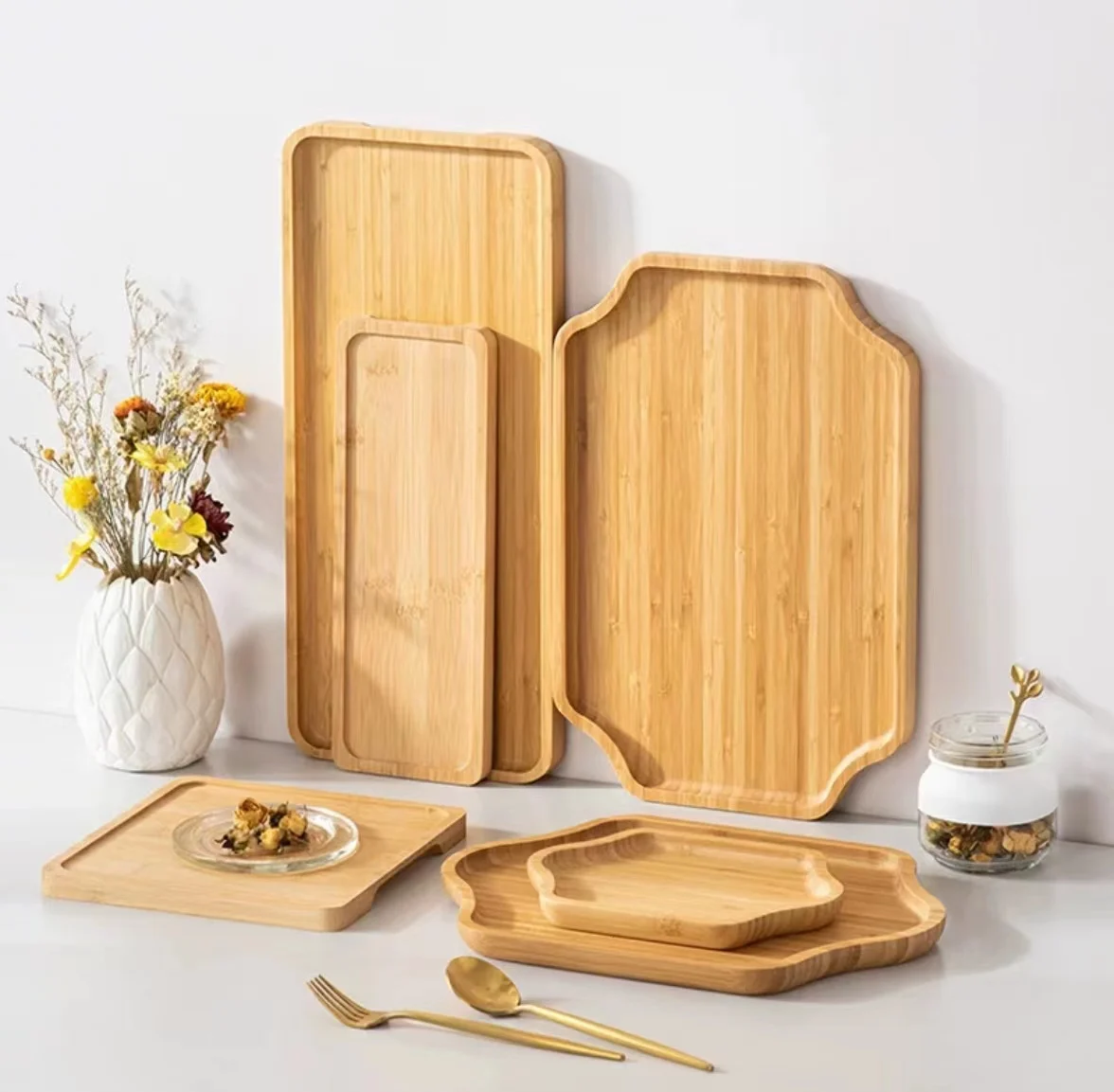 Декоративный прямоугольный деревянный поднос для кухни овальные бамбуковые подносы еды завтрака кофе