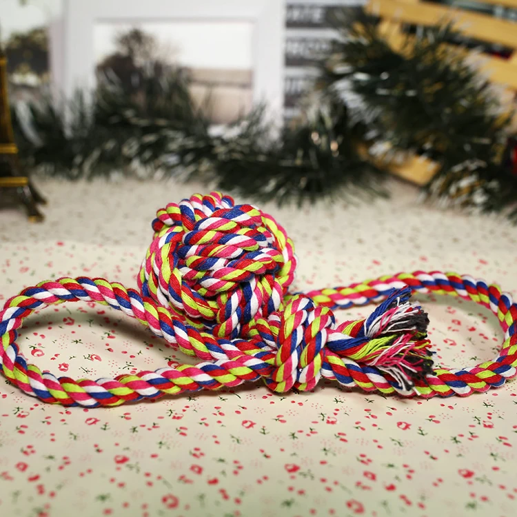 
Support sample custom Hand pull long tail interactive pet toy pet rope toy pet toy ball 