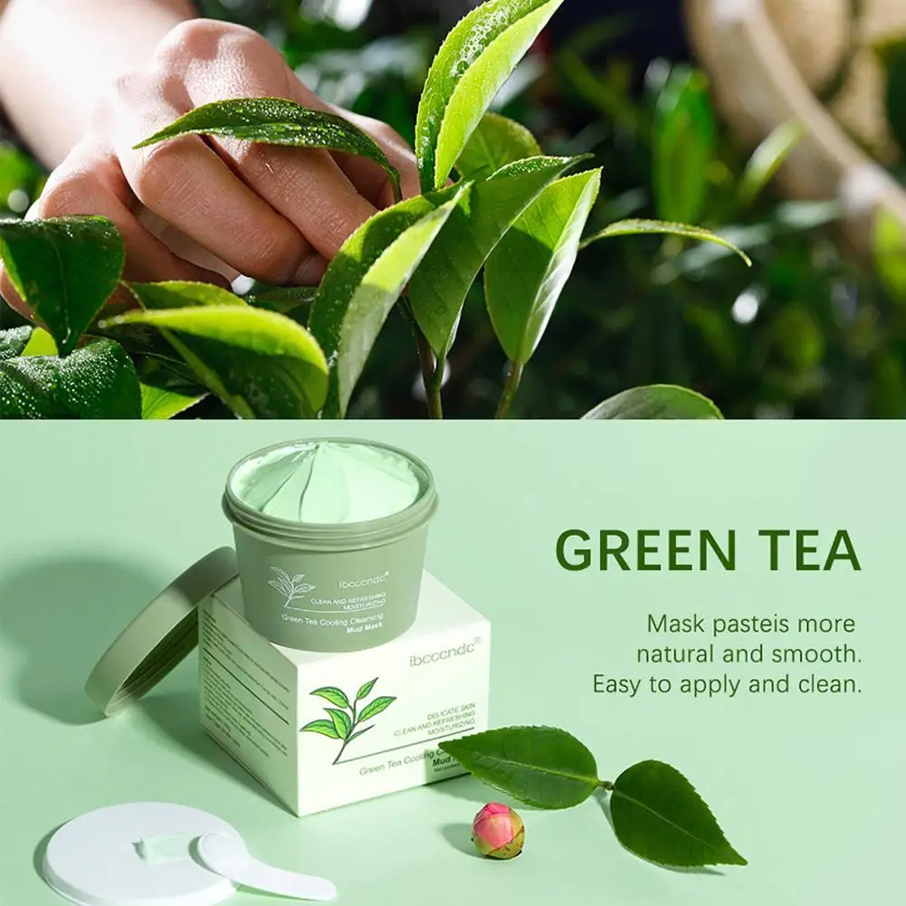 Green Tea Mud Cleansing Mask Oil Controlling Blackhead Remove Natural Face Mask Beauty Products For Women Facial Mask Cosmetics