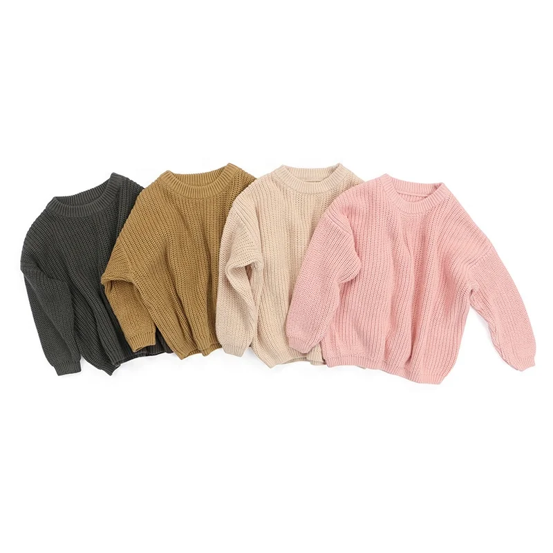 Spring Solid Color Icing Knitted O-Neck Long Sleeves Twist Kid Clothing Baby Girls Sweater