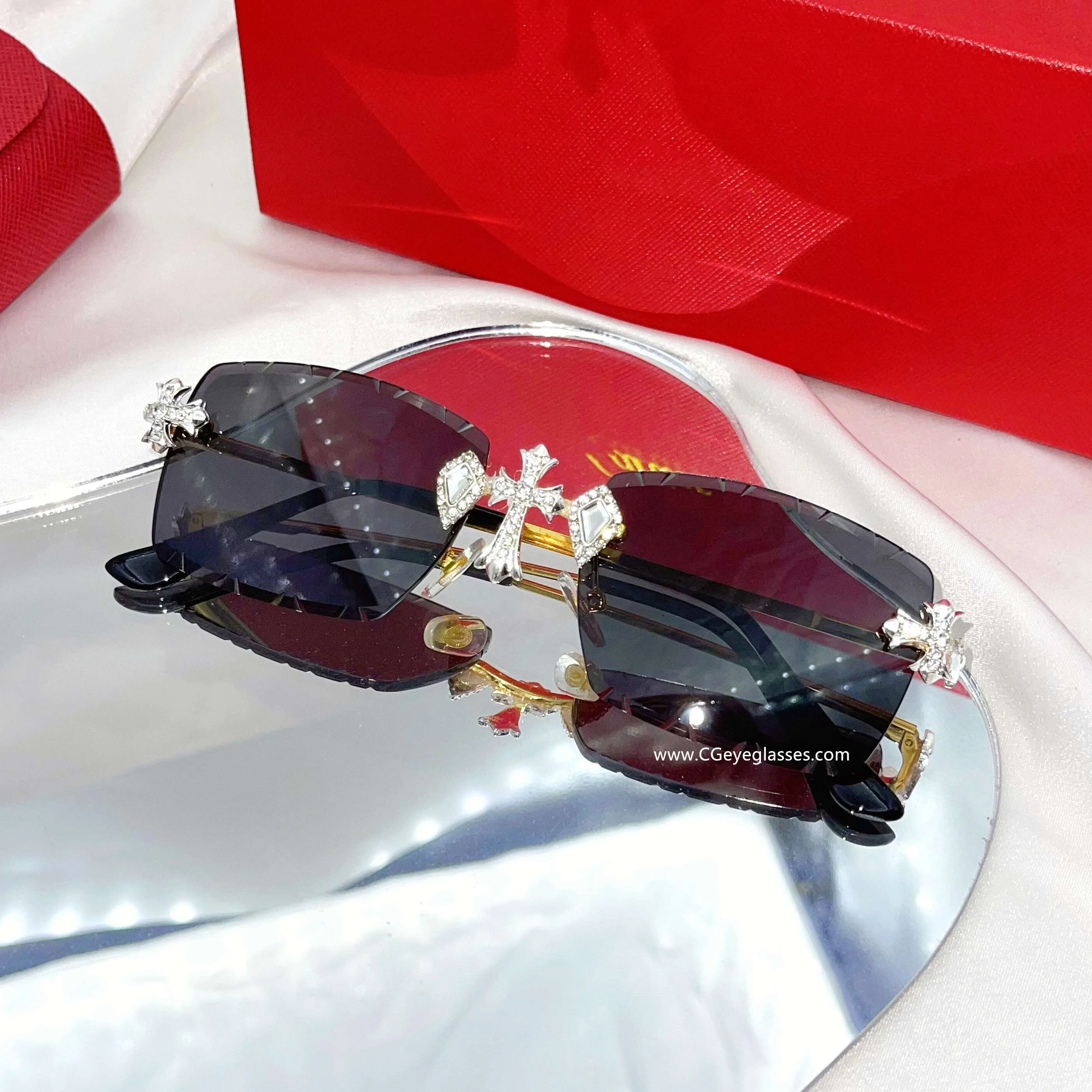 2023 Fashion Brand Design Vintage Rimless Rhinestone Sunglasses Women Men Retro Cutting Lens Gradient diamonds Sun Glasses UV400