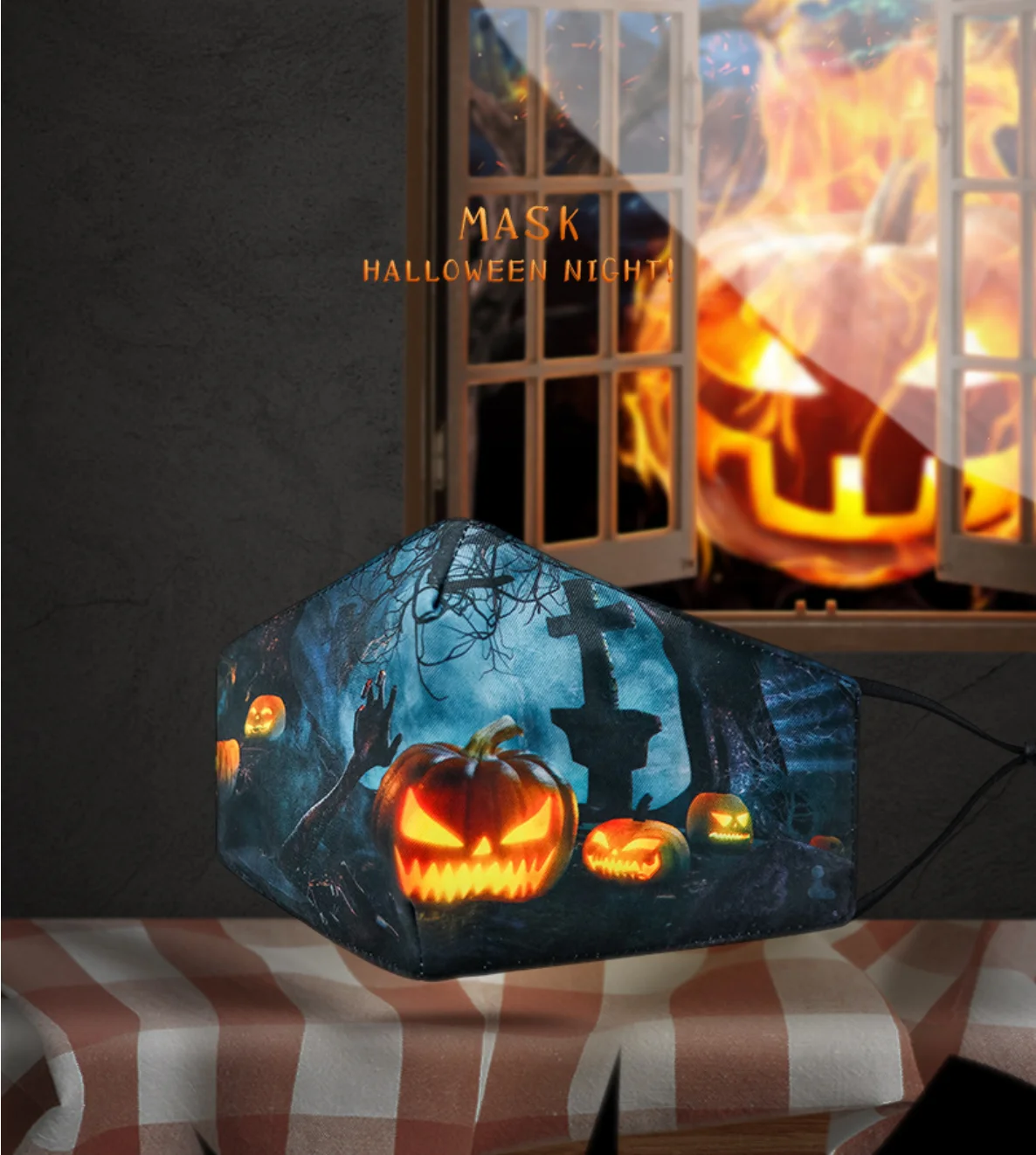 Hotsale Halloween 3D printed maskes washable adult dustproof cotton cloth face cover