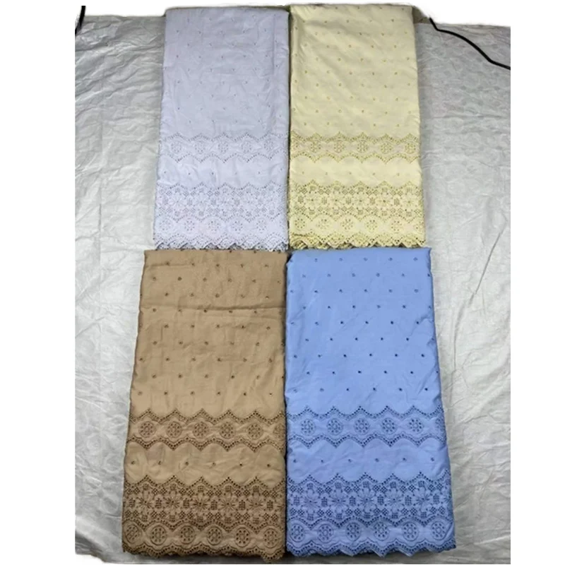 High Quality Gold African Swiss Voile Dry Lace Fabric 100% Cotton Sustainable Wholesale for Weddings