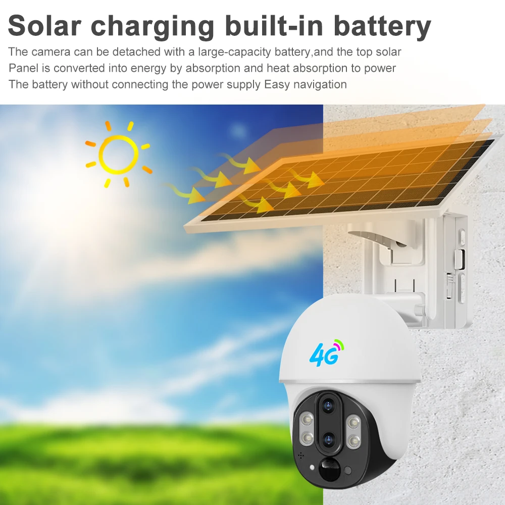 V380 Dual Lens 10x Zoom PTZ Outdoor Solar Powered Security Battery Camera 4G SIM card Solar Camera