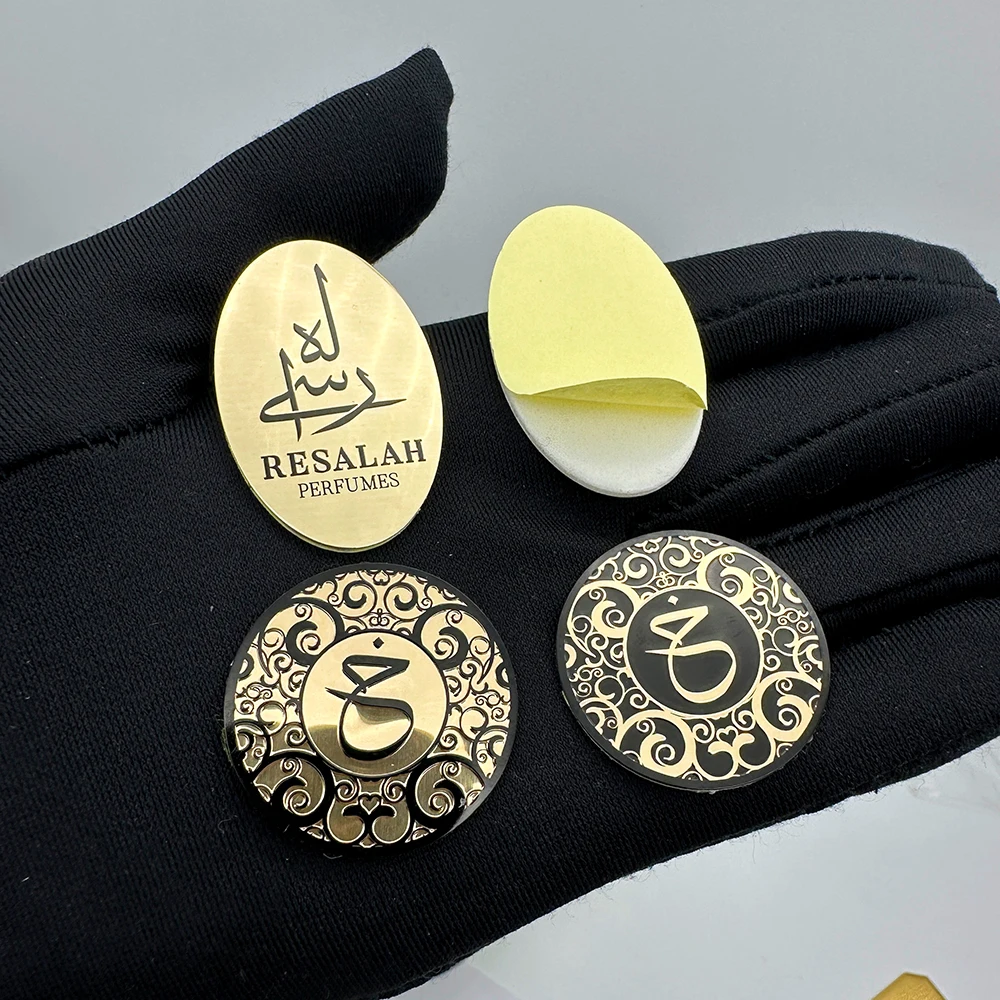custom aluminum metal 3d stickers perfume fragrance private label  for bottles packaging