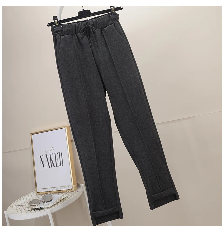 New 2019 Autumn Winter Korea Fashion Women Loose Woolen Harem Pants High Waist Casual Straight Pants Female Trousers S156