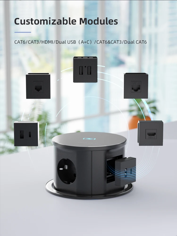 hot sale EU Standard pop up sockets 1.8m cable length black retractable sockets Office Table and Workshop power socket