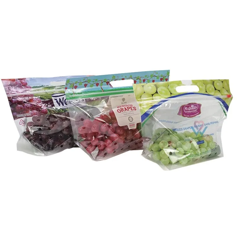 China factory supply accept custom plastic dried fruit food packaging bag grapes packaging produce bag with handle