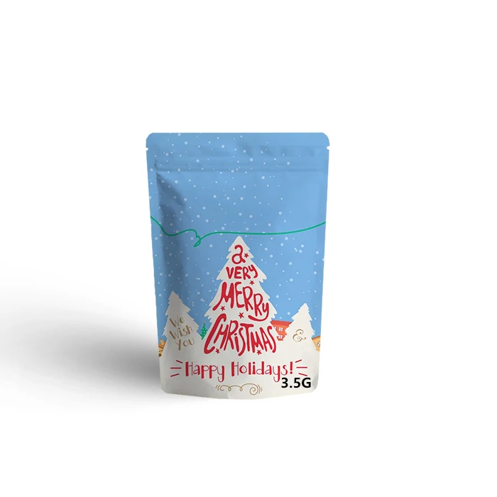 Custom Print Logo 1g 3.5g 7g Tobacco Bag Christmas Candy Edible Packaging Biodegradable Cartoon Cute Foil Lined Shape Mylar Bag