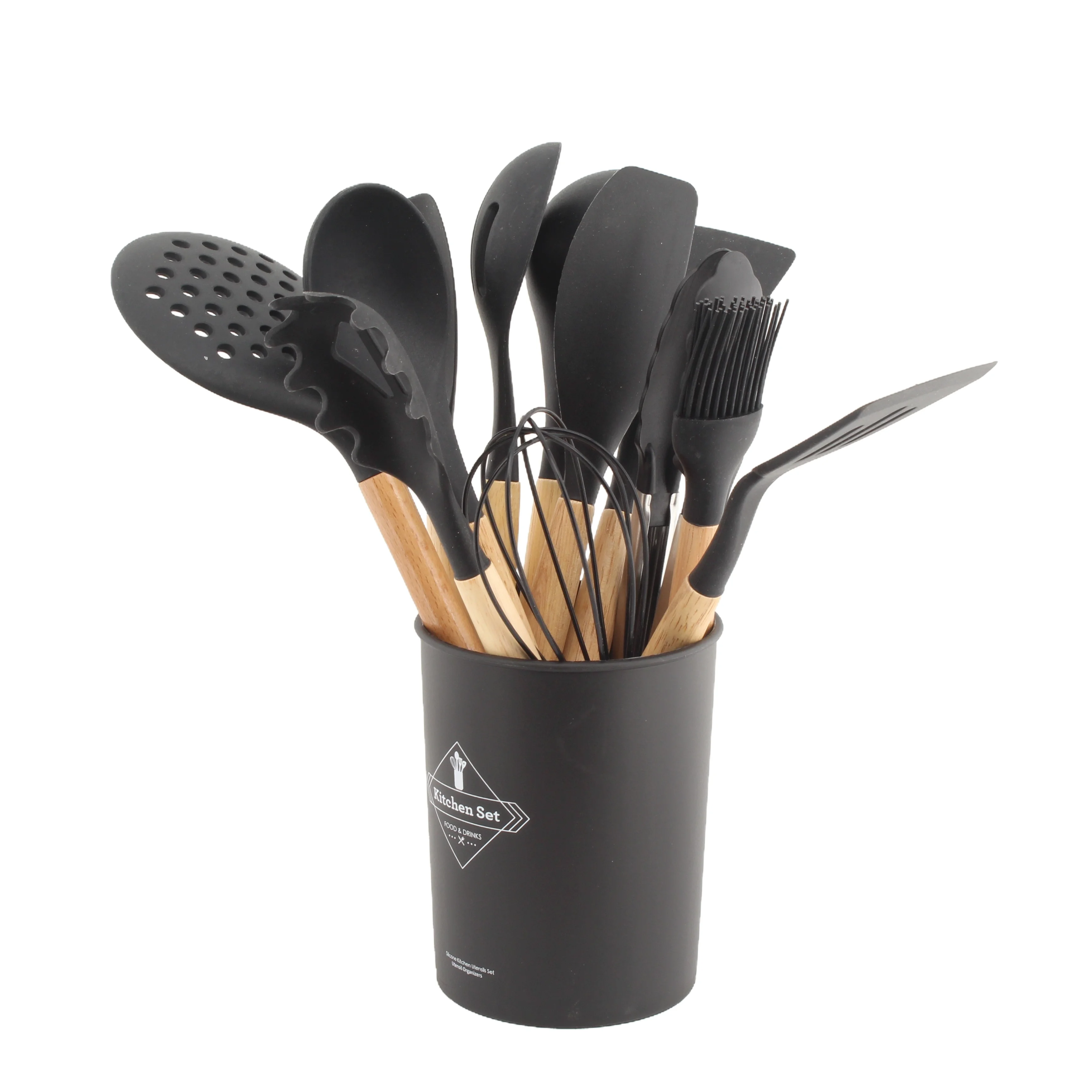 Kitchen Utensil Set 12 Piece Non-stick Cooking Silicone Kitchenware Kit Kitchen Utensils with Wooden Handle