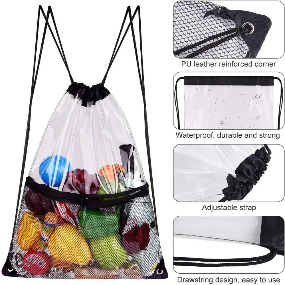 Clear Drawstring Bag Clear Gym Drawstring Backpack for Stadium, Concert Fans, Travel and Works