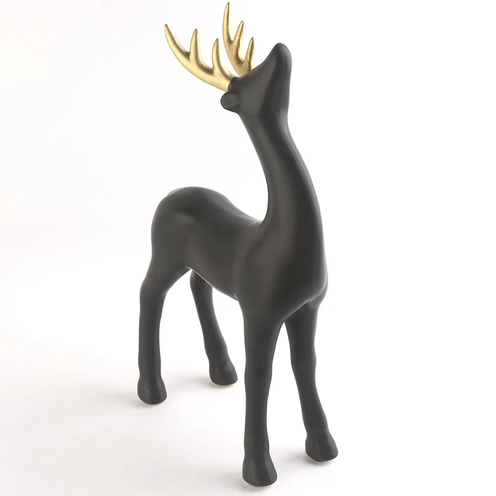 12 inch Matte Black and Golden Antler Christmas Decor Ceramic Deer Decoration
