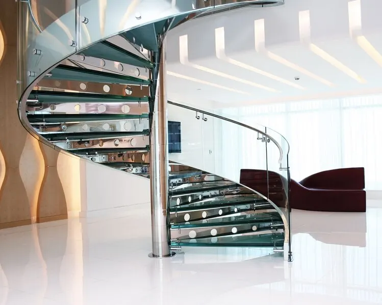 Fancy Indoor Glass Railing Spiral Stairs Designs With 12mm tempered Glass  Comply  With Amerian Building code