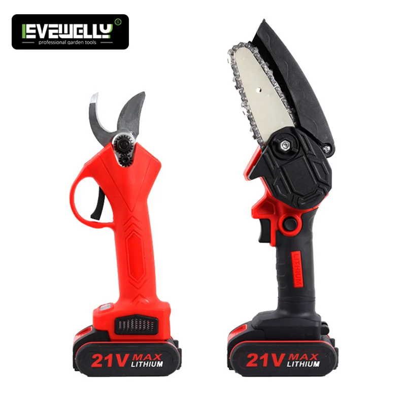 Cordless electric pruning shears gardening tools four-speed adjustment 4 inch lithium chainsaw saw combination power tool set