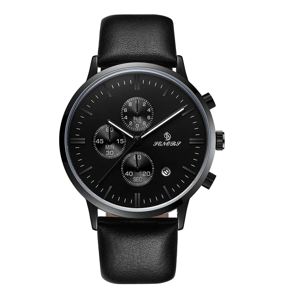 Unique Quartz Watch Chronograph Quartz Movement Waterproof Date Men Wrist Watch Glass Leather Fashion Watches Alloy Round Analog