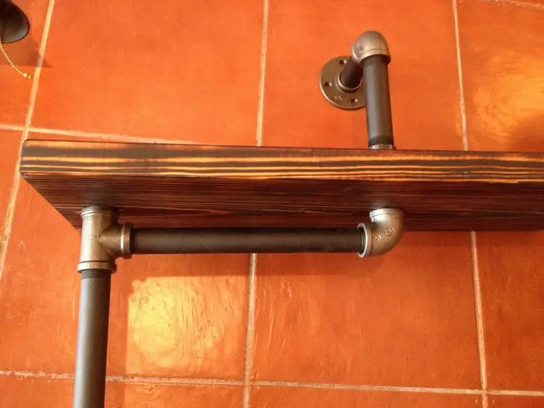 Rustic Industrial Wood and pipe wall shelf   Lamp Room Vintage Industry Iron Loft Water Pipe Shelf Wall Light Bookshelf
