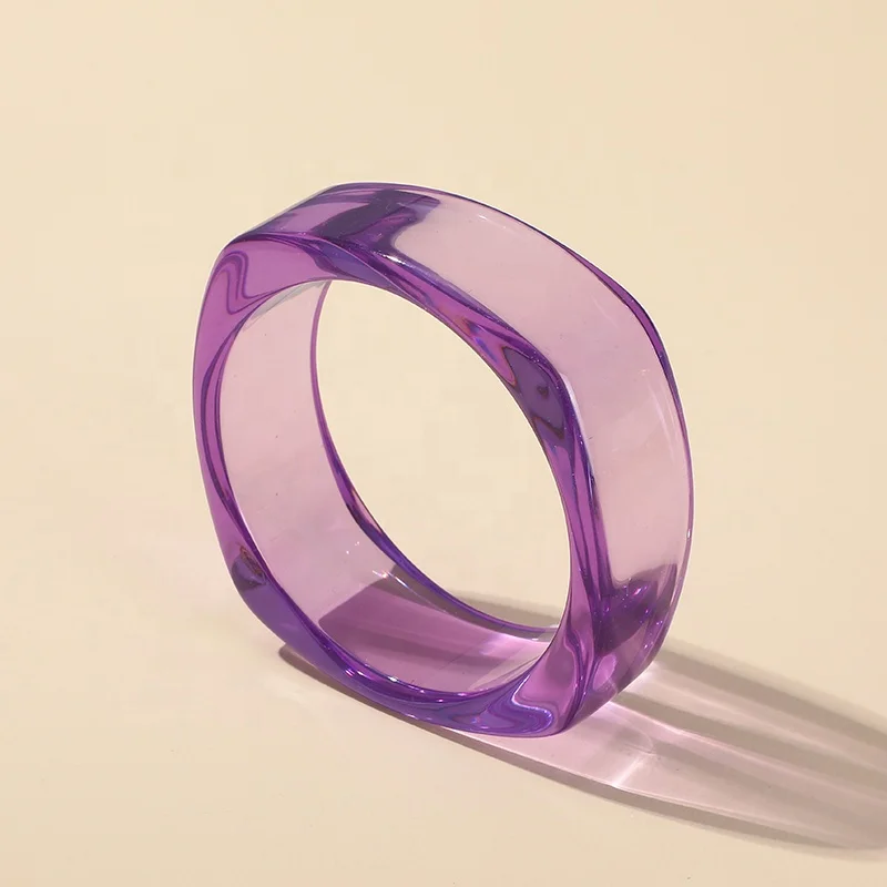 Hot Selling Customized Transparent Candy Colour Geometrical Square Shape Thick Cuff Resin Bangle