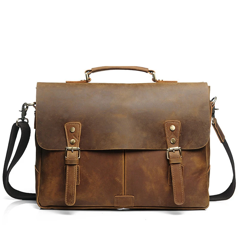 First layer crazy horse leather handbag laptop shoulder bag business briefcase satchel handmade messenger bag for men