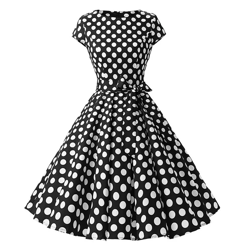 Hepburn style 50s retro round-neck short-sleeved skirt with large hem