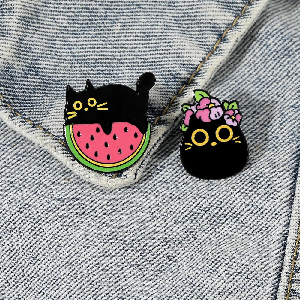 Enamel Hard Lapel Pins Manufacturer Badge Metal Animal Cartoon black cat Brooch for women