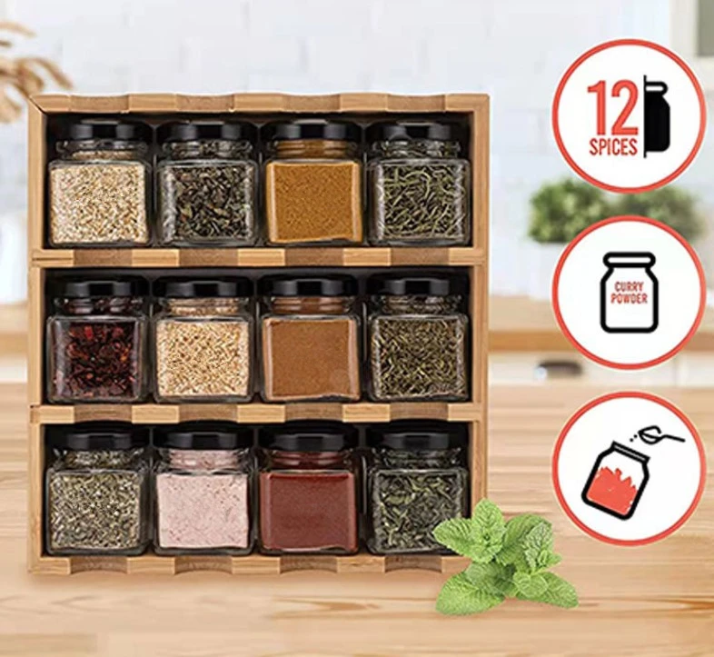 Sample Available Wholesale 3 Tiers Bamboo Organizer 12-Jar Wooden Spice Rack Set Bamboo Spices Organizer Rack
