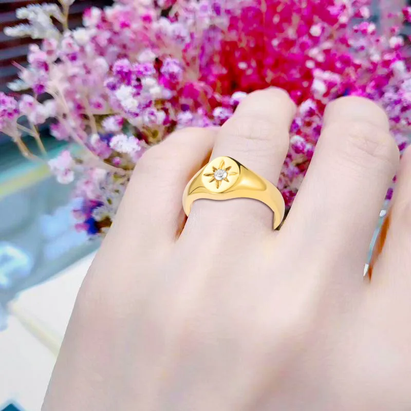 Popular Gold Plated Heart Rays Ring Electroplated Hexagram Stainless Steel Ring Fashion Jewellery Ring
